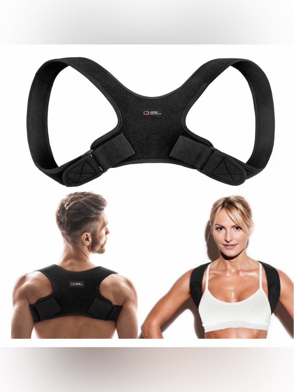 Copper Compression Back Brace Posture Corrector for Women and Men. Copper Infuse